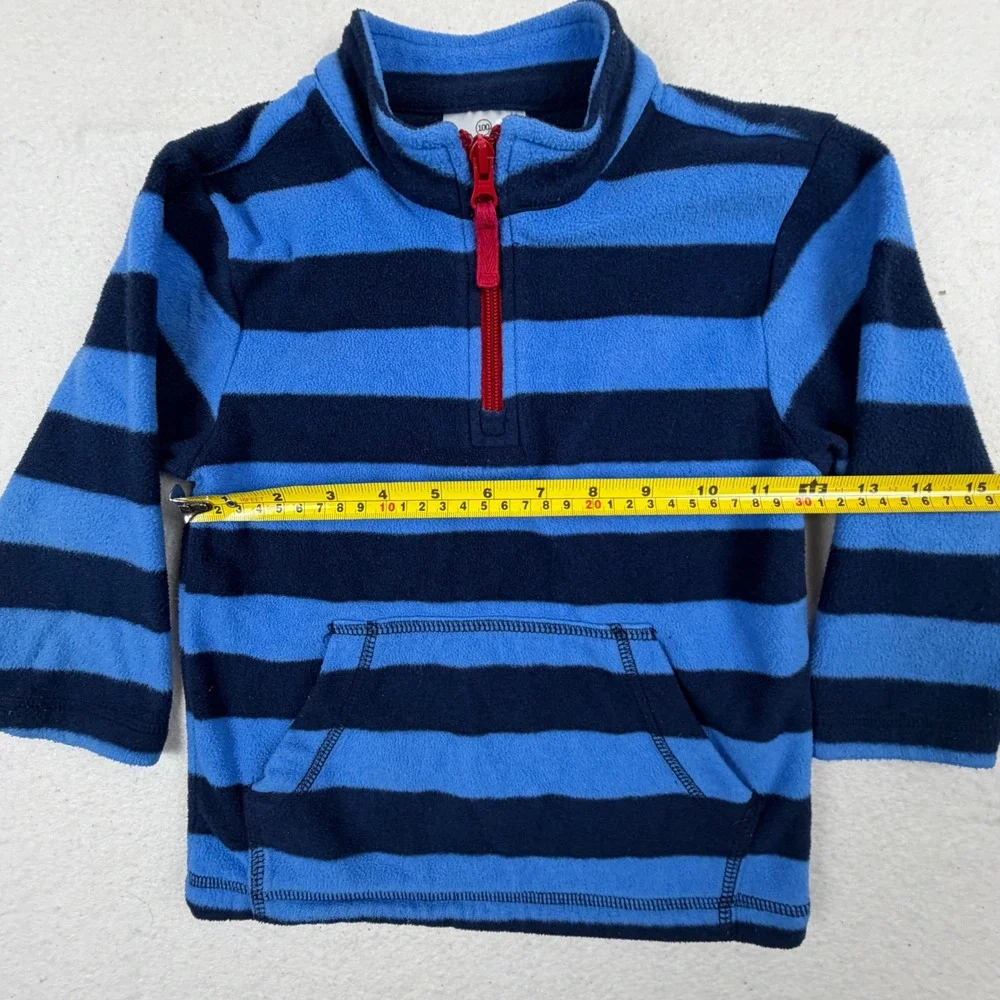 Hanna Andersson Boys Blue Striped Fleece Quarter Zip Pullover Size 100 3T 4T
